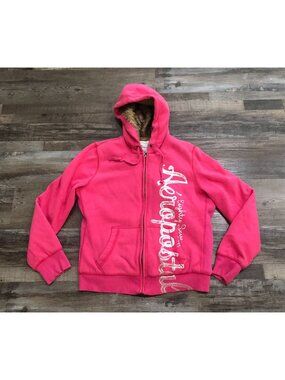 Y2K Aeropostale Womens XL Hot Pink Full Zip Fleece Hoodie Sweatshirt